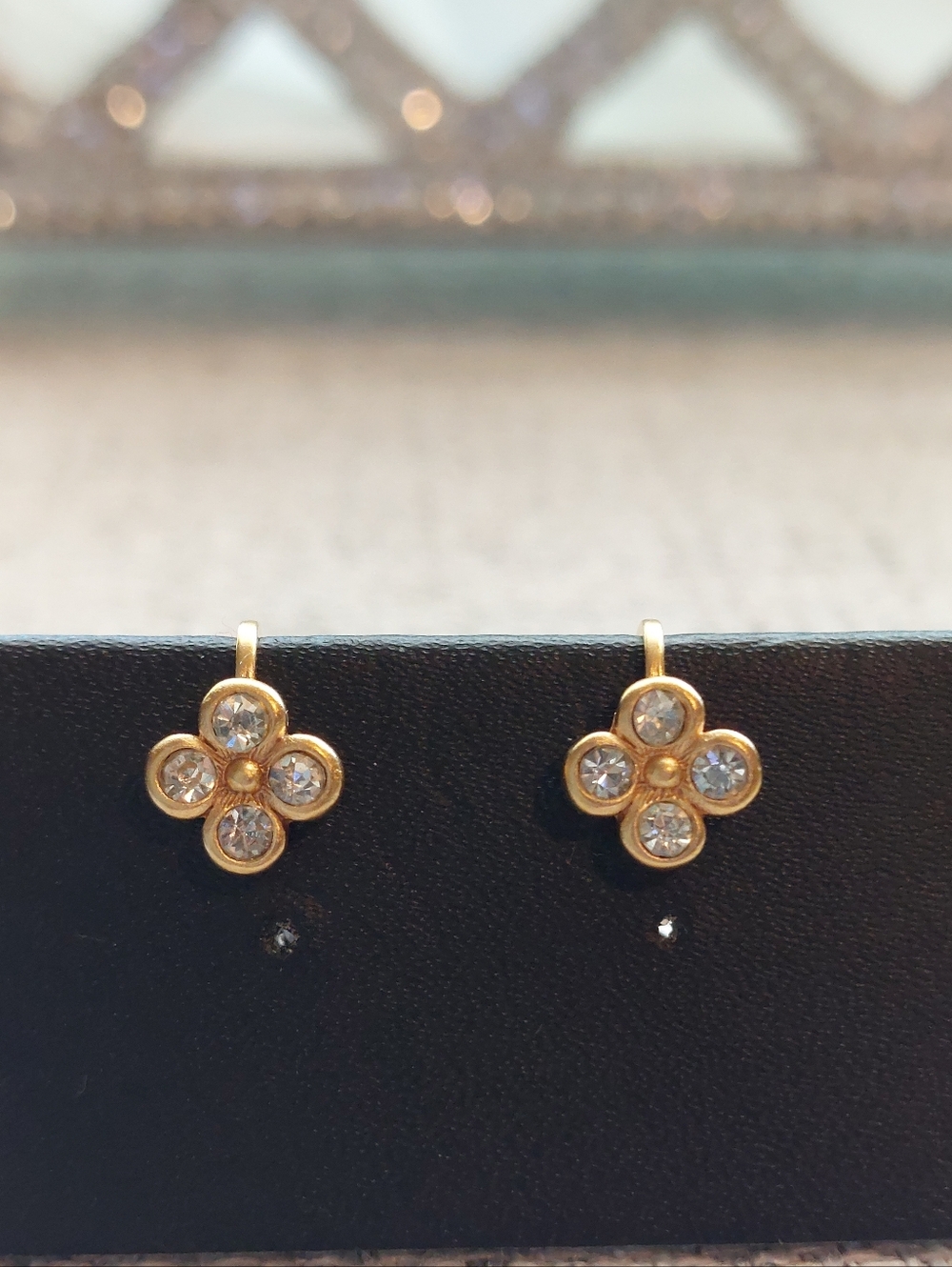 Nina Ricci Matte Gold Plated Crystal Clip On Stud Earrings